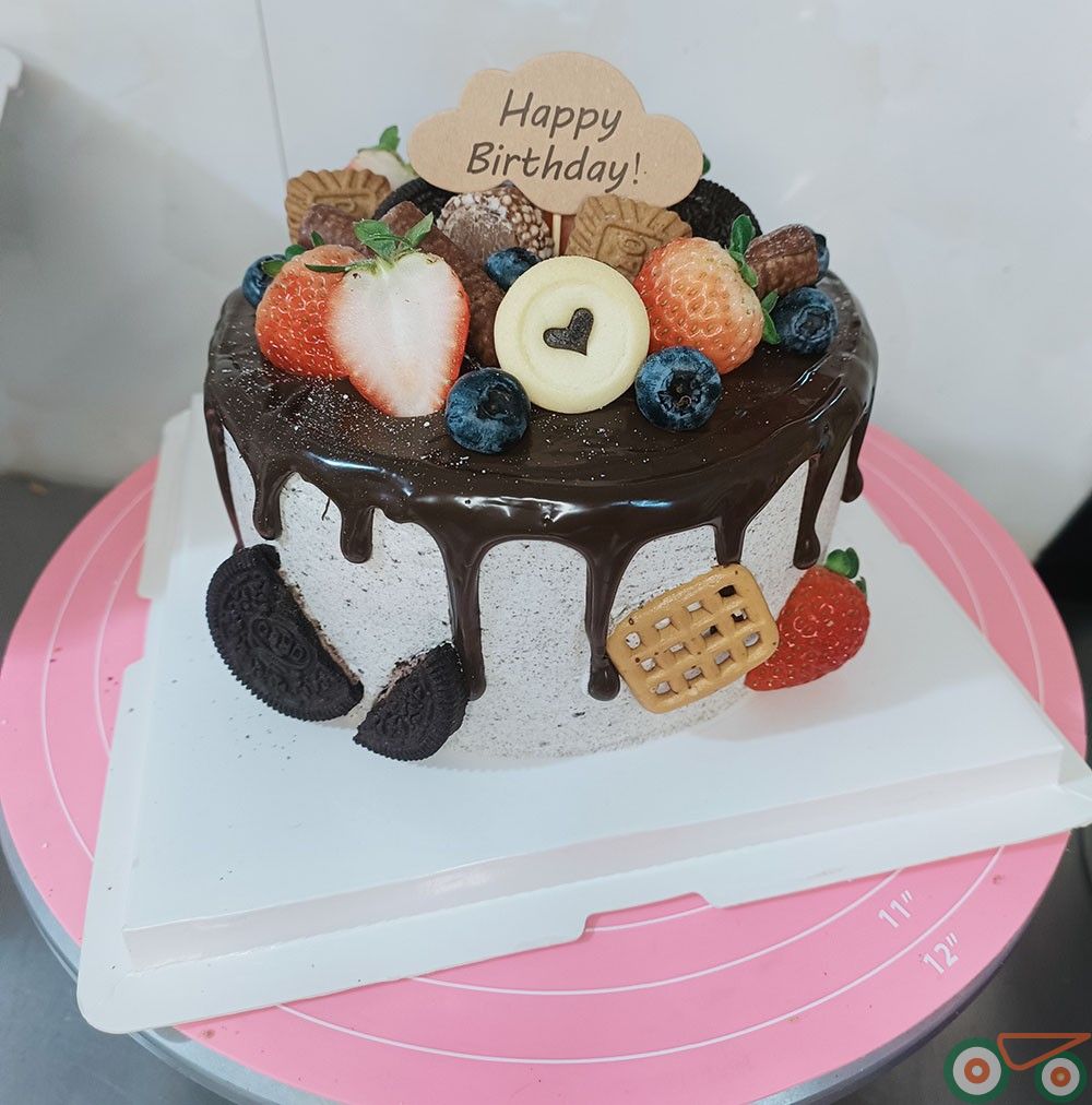 生日蛋糕 巧克力 雨露花边款 水果夹心  单层生日蛋糕  高品质蛋糕